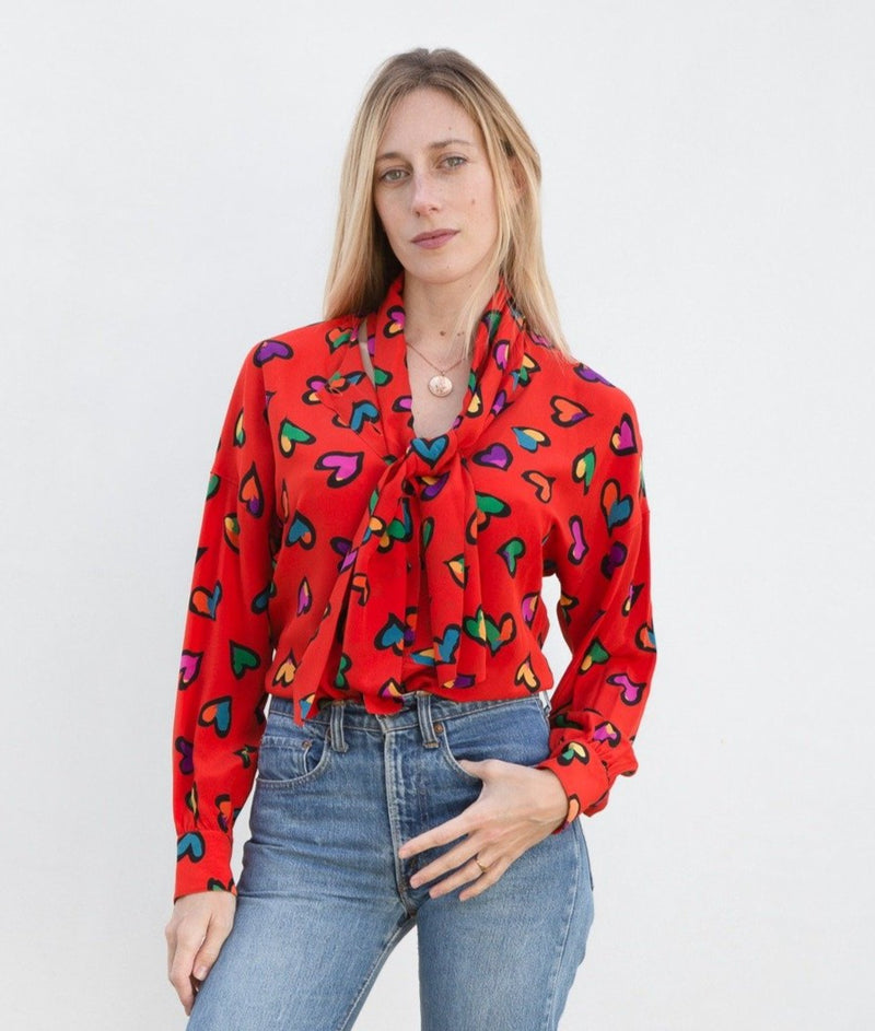1980s Escada Heart Print Blouse