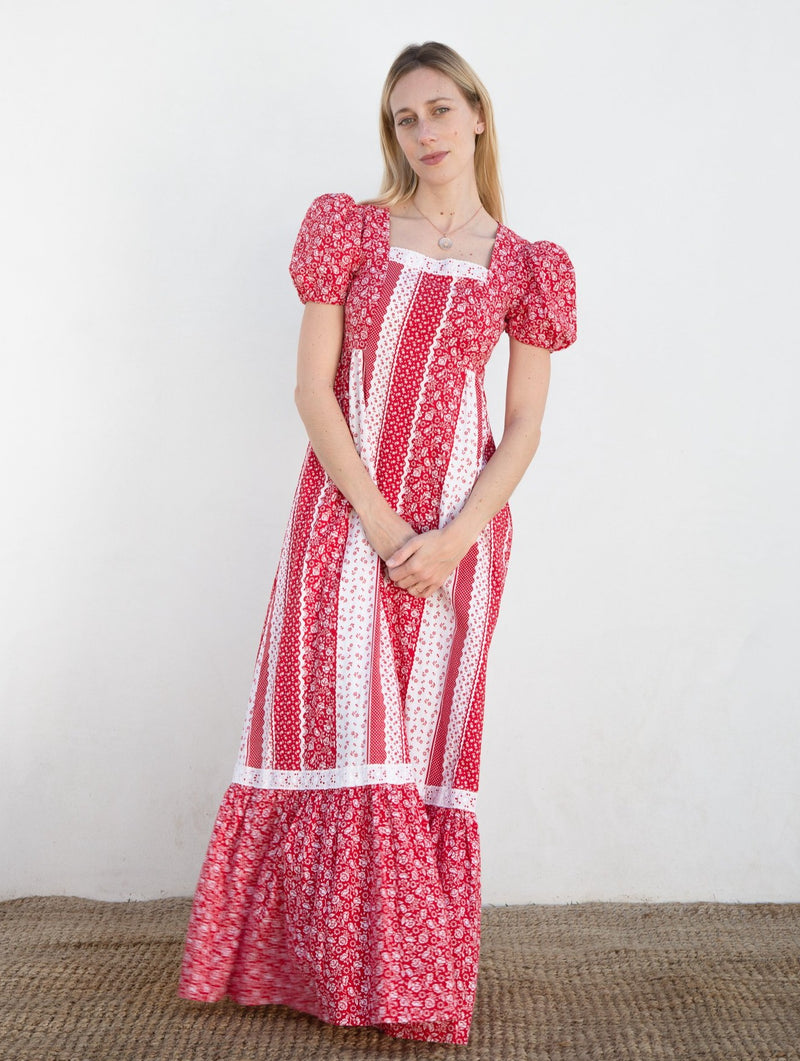 1970s Red Prairie Dress
