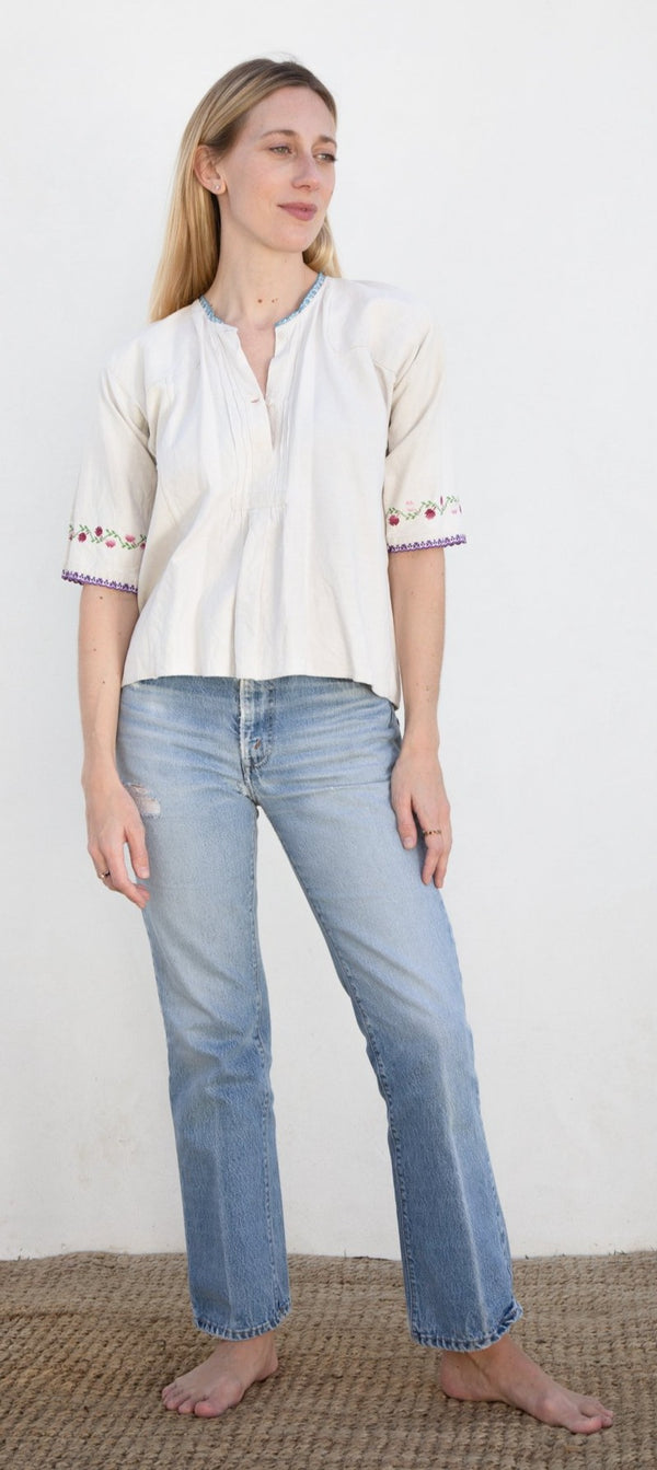 1900s French Embroidered Linen Blouse