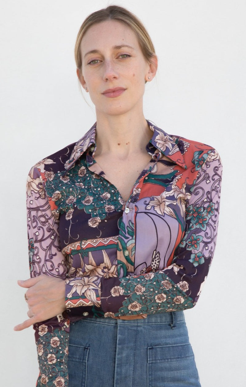 1970s Groovy Botanical Print Blouse