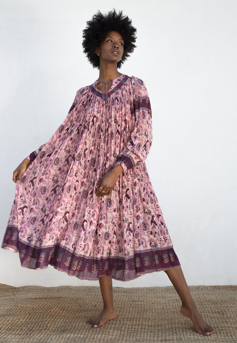 1970s Floral Print Crinkle Dress
