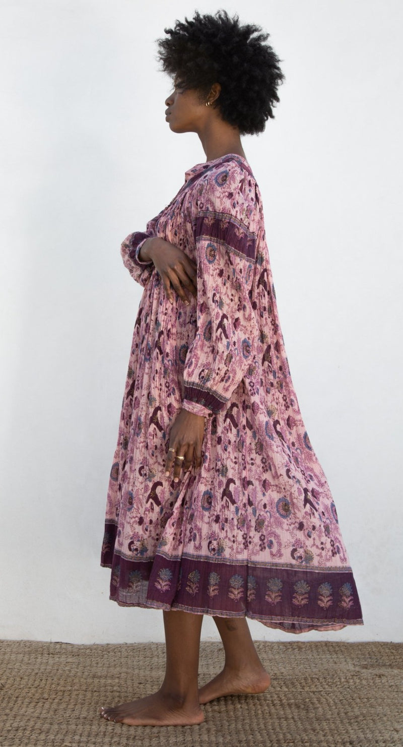 1970s Floral Print Crinkle Dress