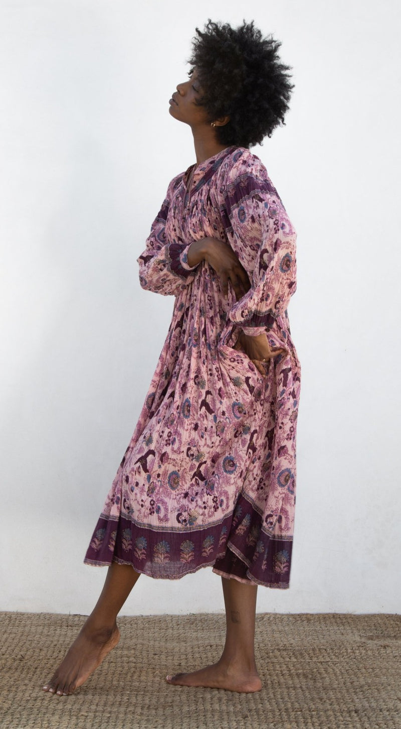 1970s Floral Print Crinkle Dress