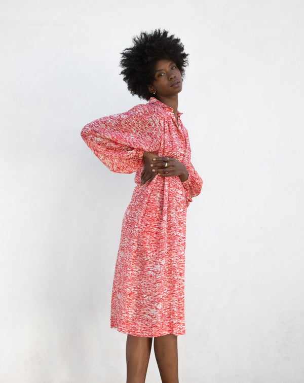 1980s Crinkle Silk Dress