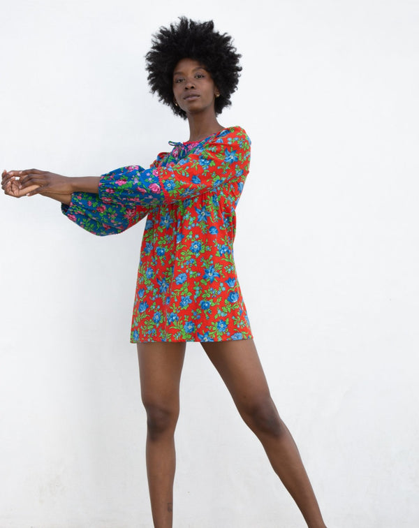 1960s Mixed Floral Micro Mini Dress