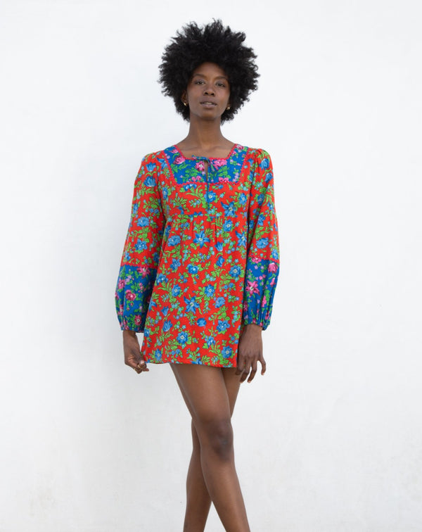 1960s Mixed Floral Micro Mini Dress