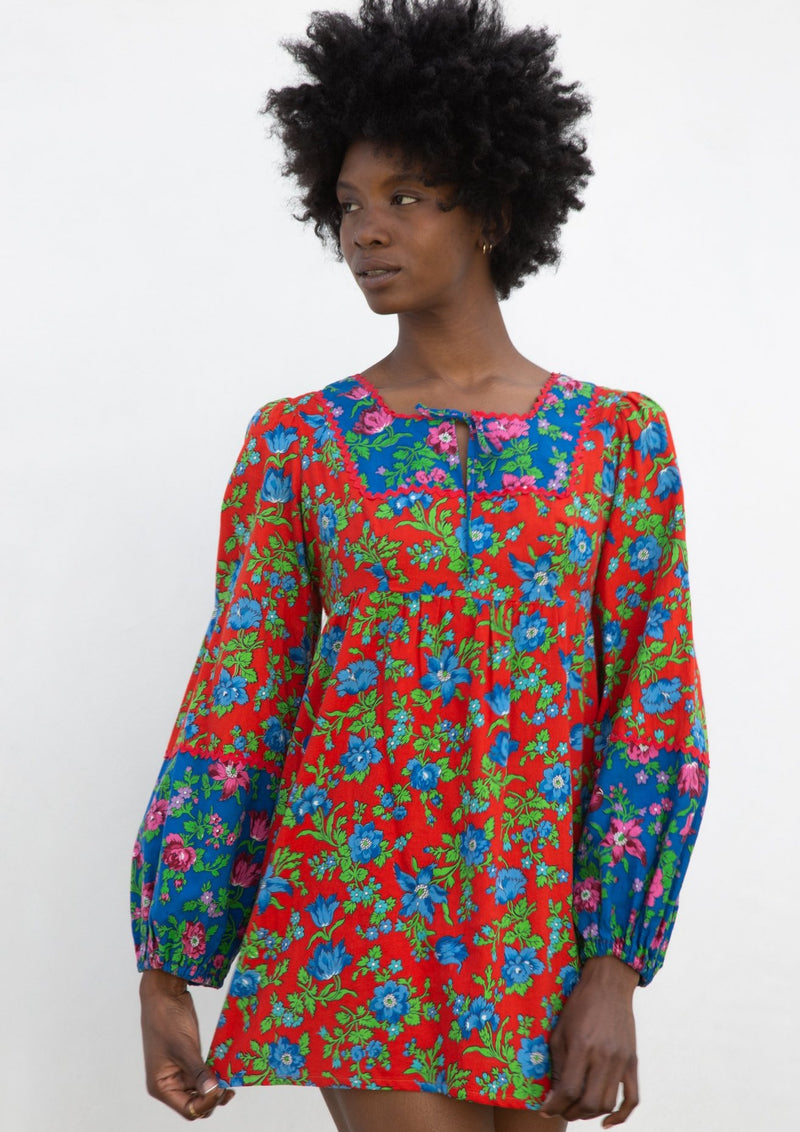 1960s Mixed Floral Micro Mini Dress