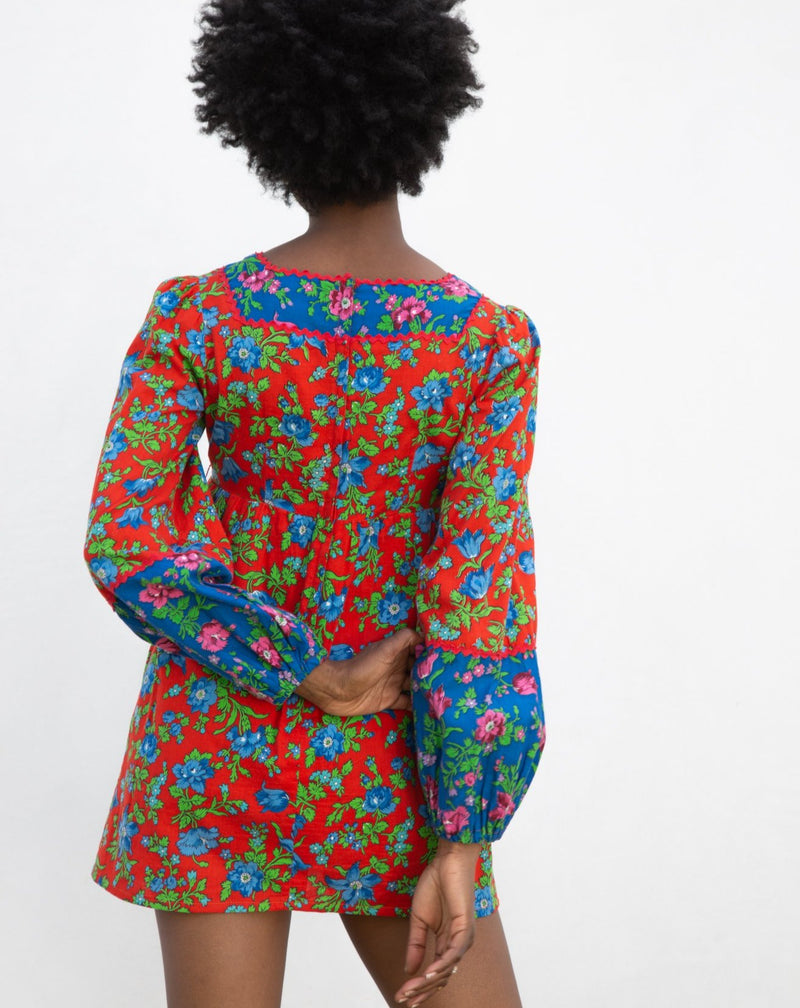 1960s Mixed Floral Micro Mini Dress