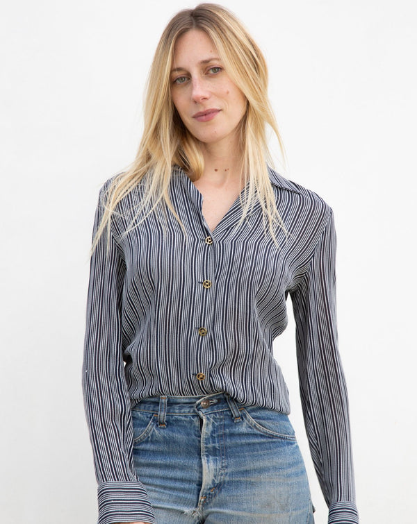 1980s Guy Laroche Stripe Blouse