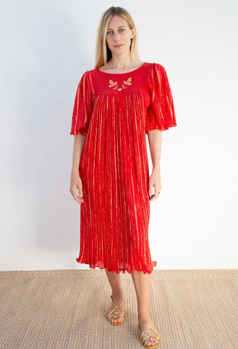 1970s Crinkle Gauze Dress