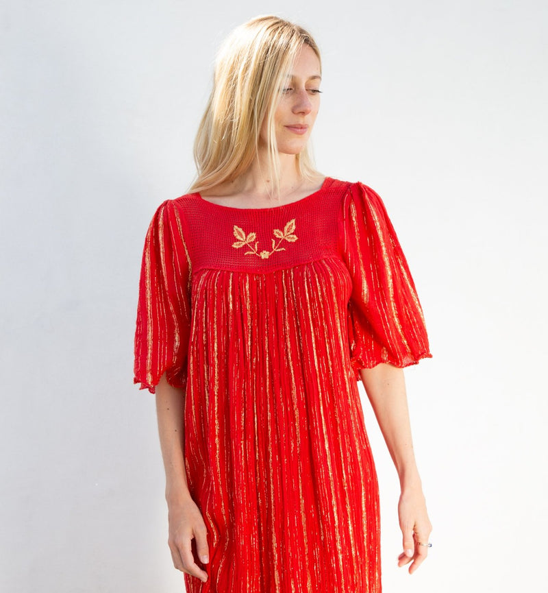 1970s Crinkle Gauze Dress