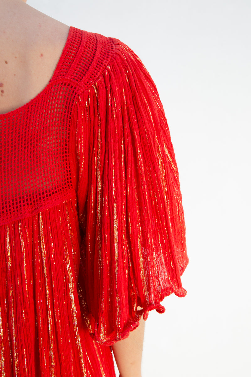1970s Crinkle Gauze Dress
