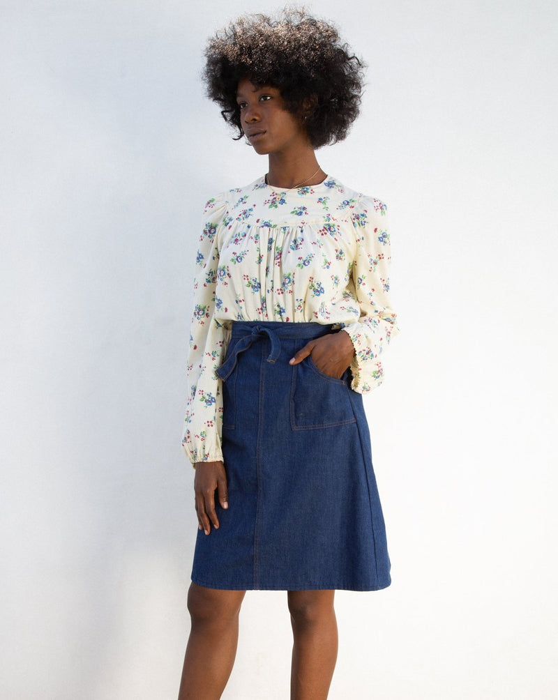 1970s Cotton Floral Peasant Blouse