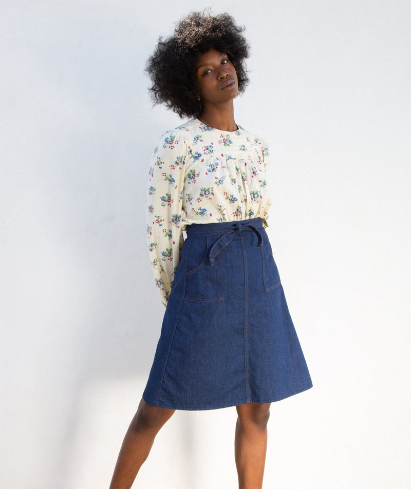 1970s Cotton Floral Peasant Blouse