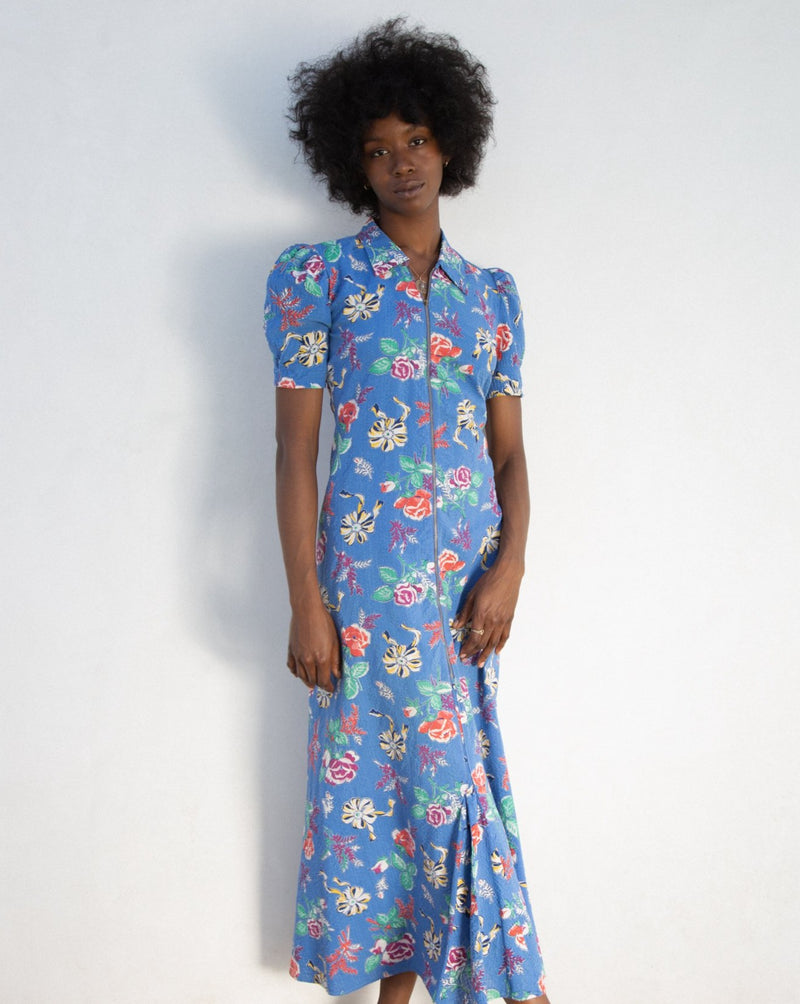 1940s Seersucker Puff Sleeve Dress