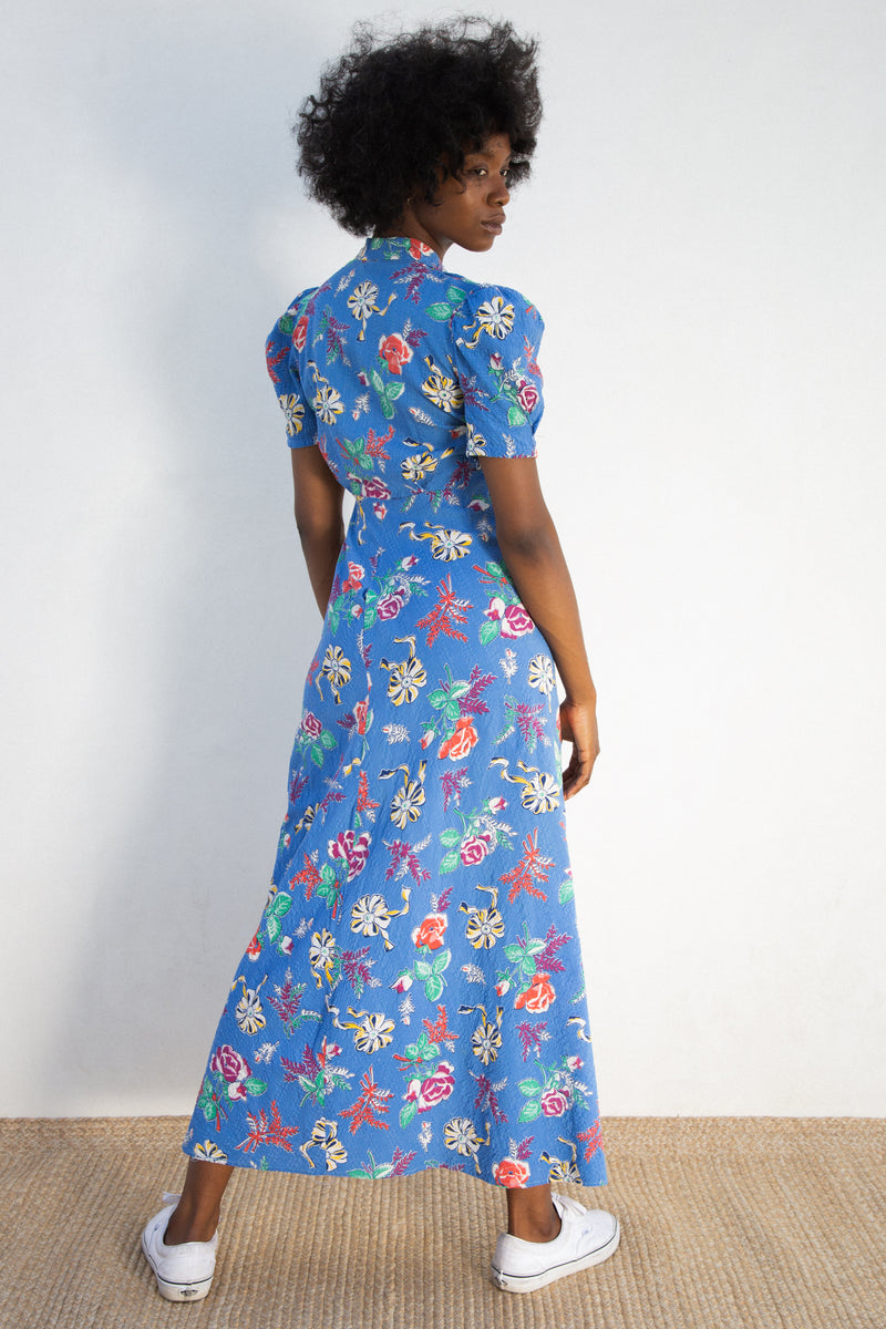 1940s Seersucker Puff Sleeve Dress