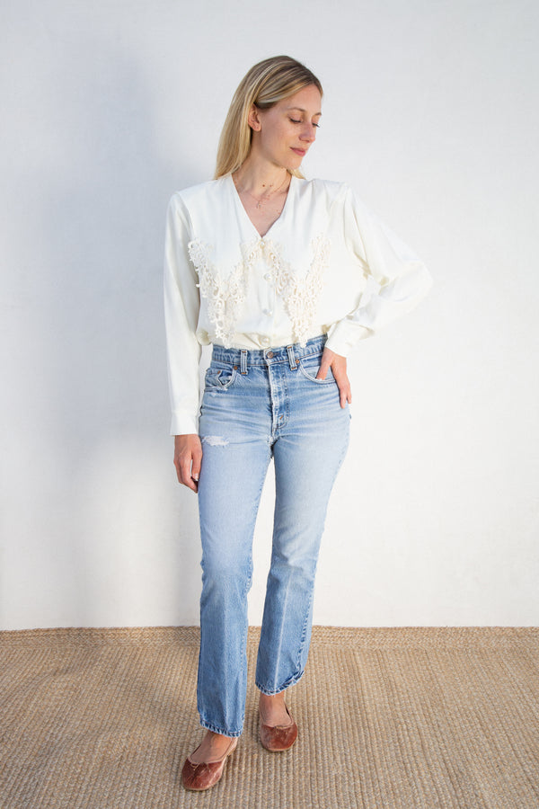 1980s Lace Dagger Collar Blouse