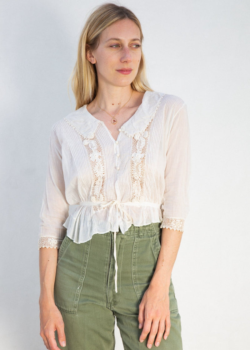 Edwardian Cotton Voile Blouse with Crochet Detail