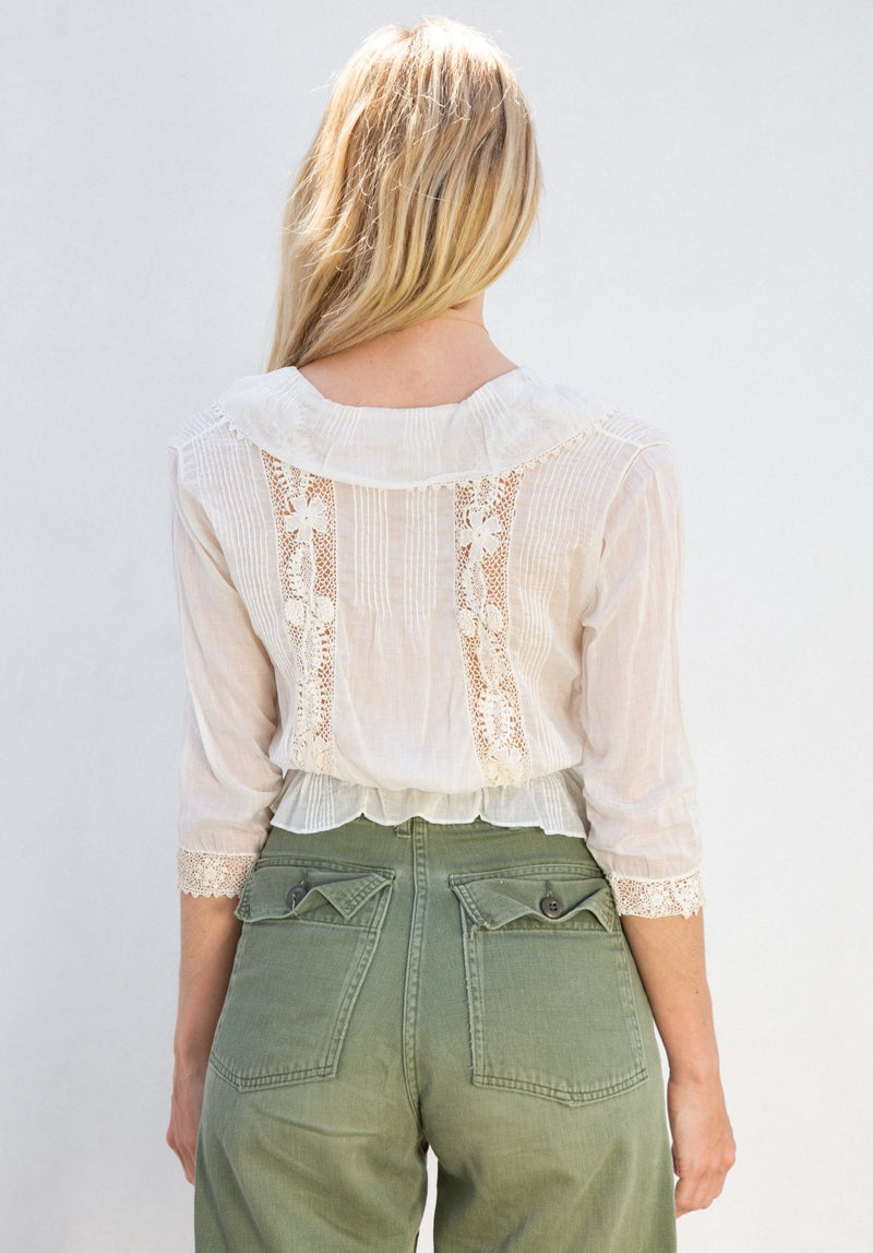 Edwardian Cotton Voile Blouse with Crochet Detail