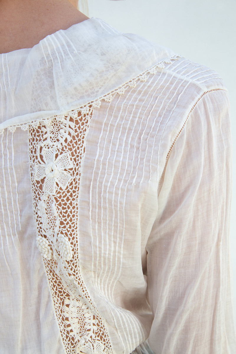 Edwardian Cotton Voile Blouse with Crochet Detail