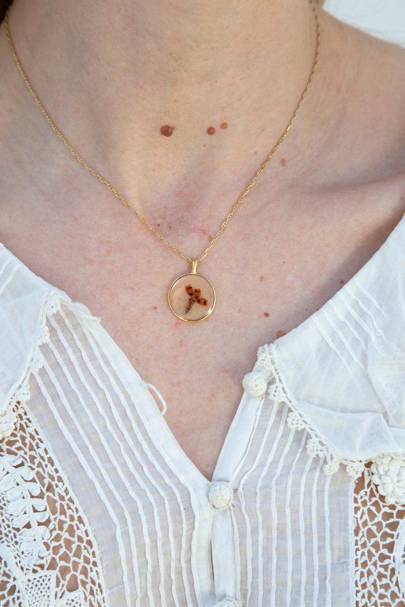 French 18k Pressed Flower Charm Pendant