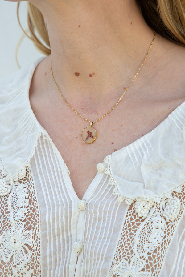 French 18k Pressed Flower Charm Pendant