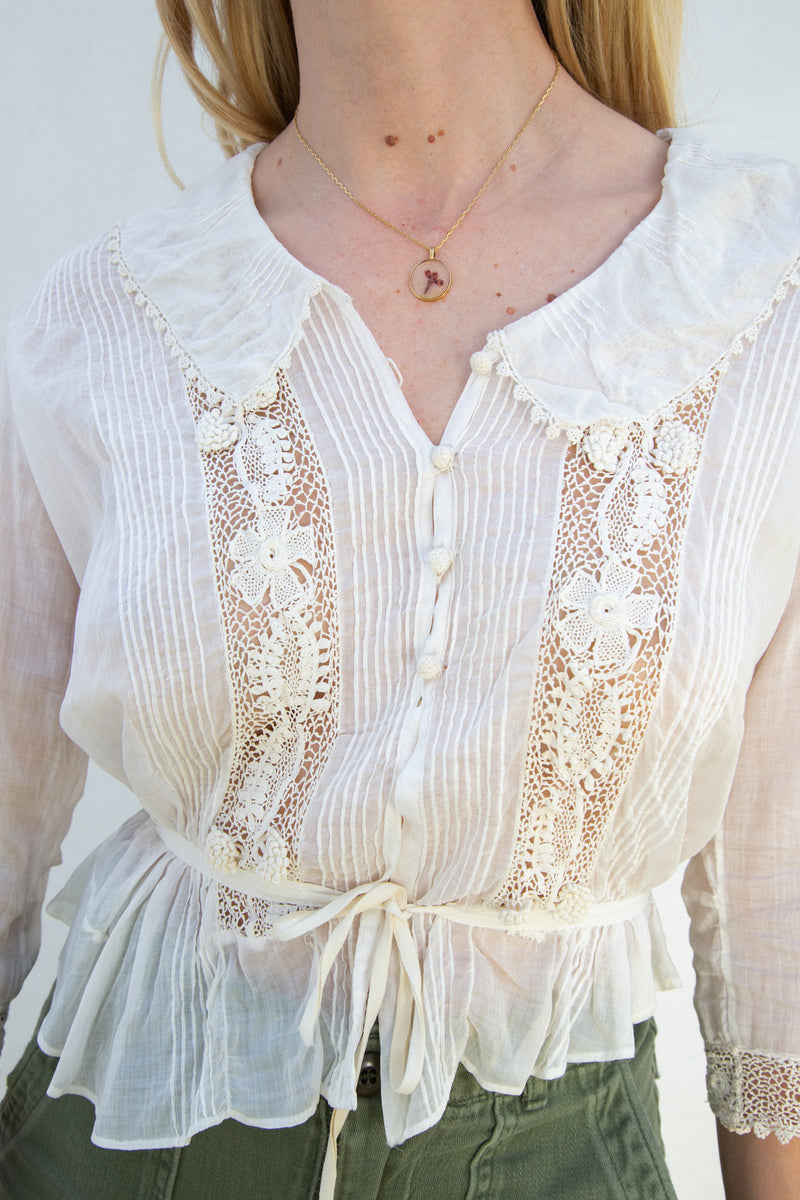 Edwardian Cotton Voile Blouse with Crochet Detail