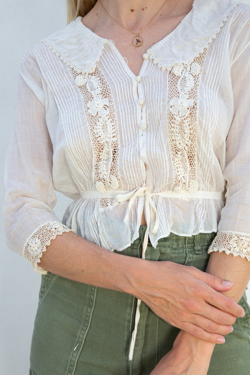 Edwardian Cotton Voile Blouse with Crochet Detail