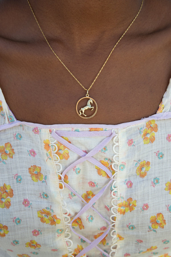 Vintage 14k Horse Charm Necklace