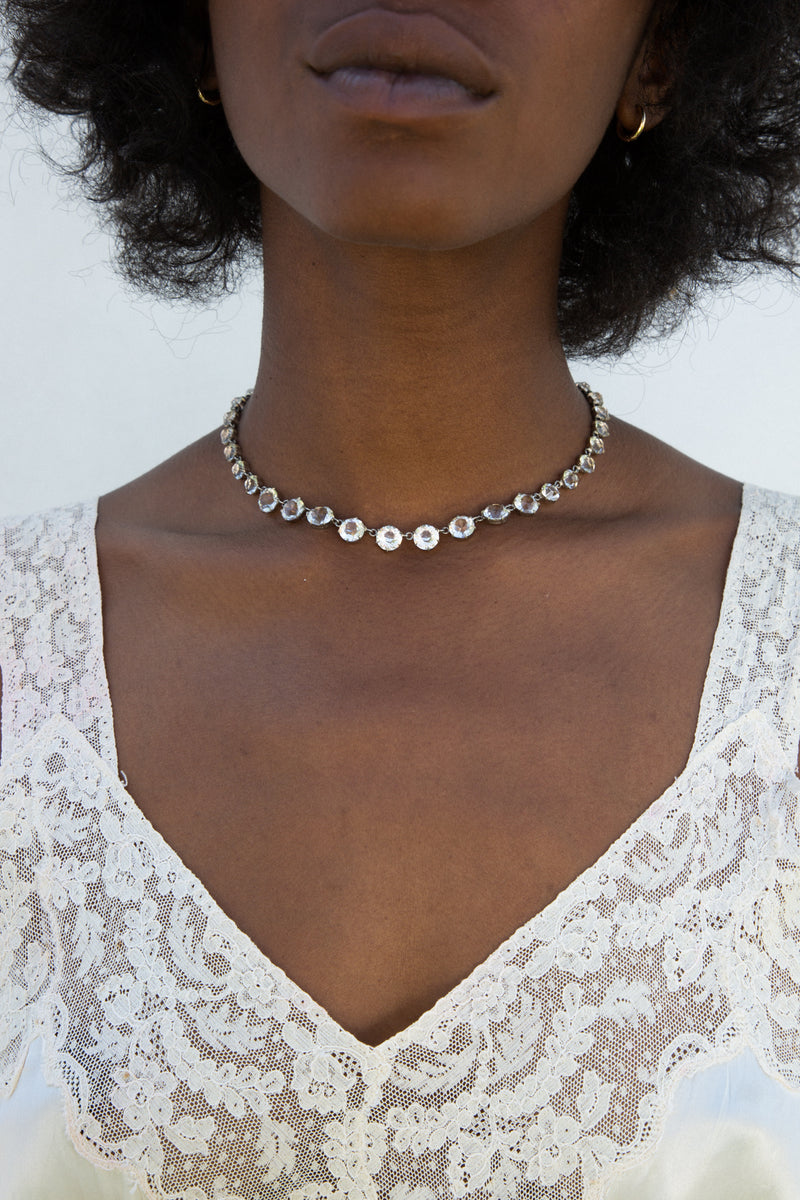 1920s Sterling and Glass Rivière Necklace