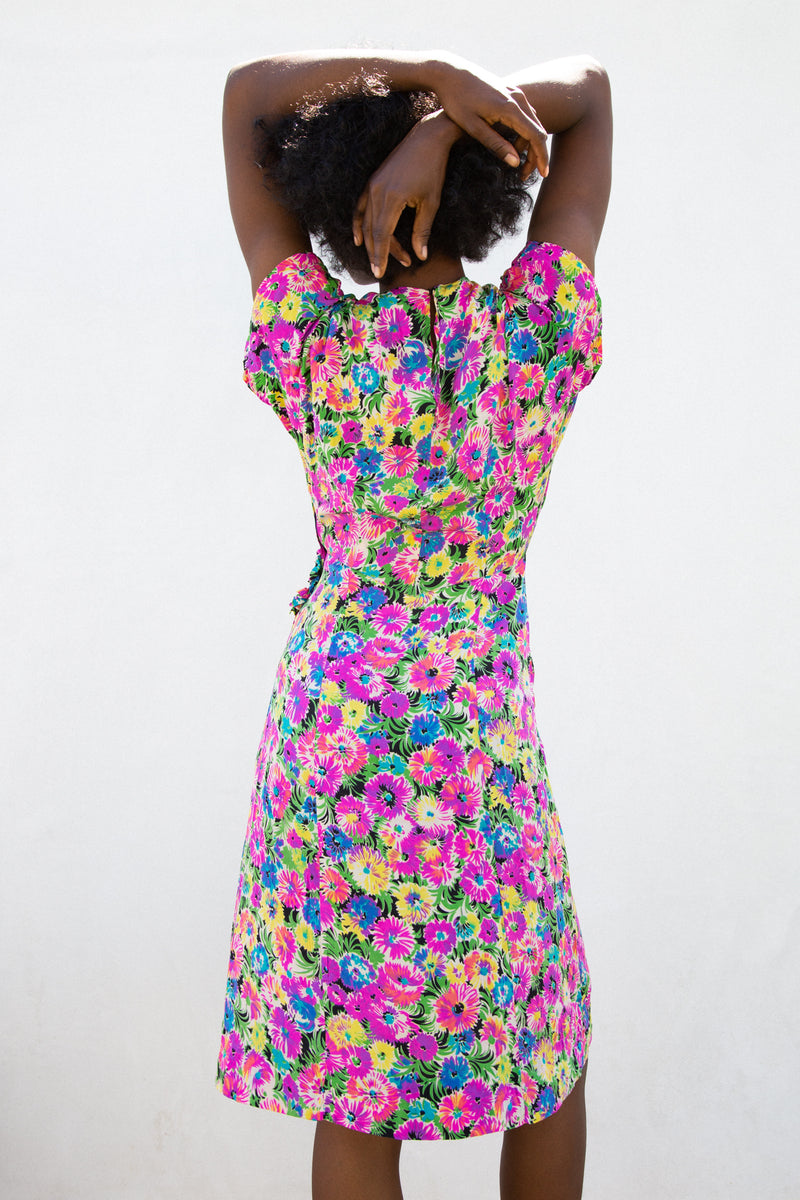 1940s Vibrant Floral Dress