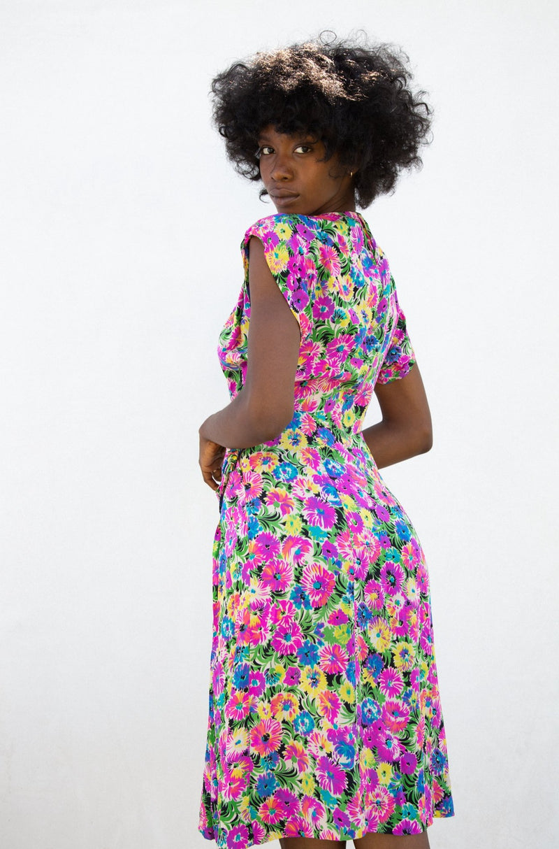 1940s Vibrant Floral Dress