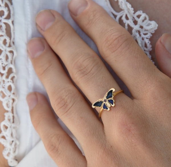 1970s Yellow Gold and Enamel Butterfly Ring
