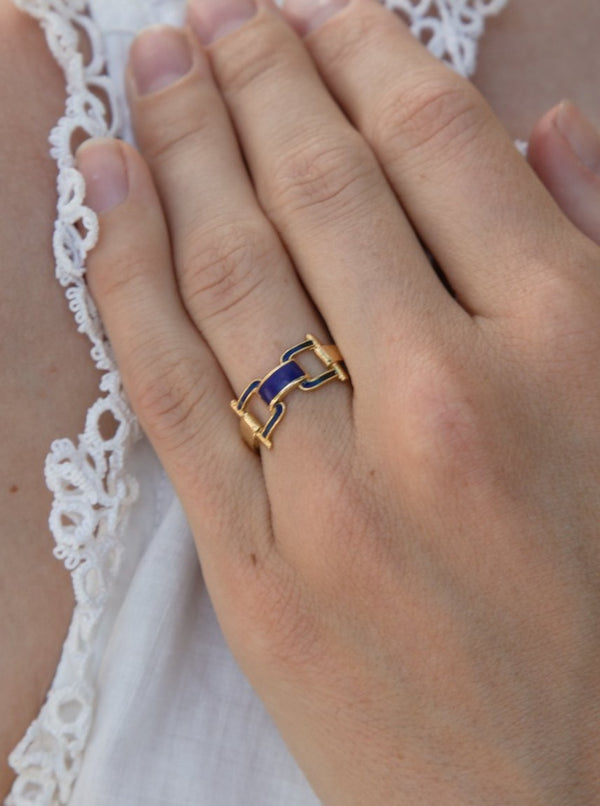 1960s Gold and Enamel Horsebit Ring