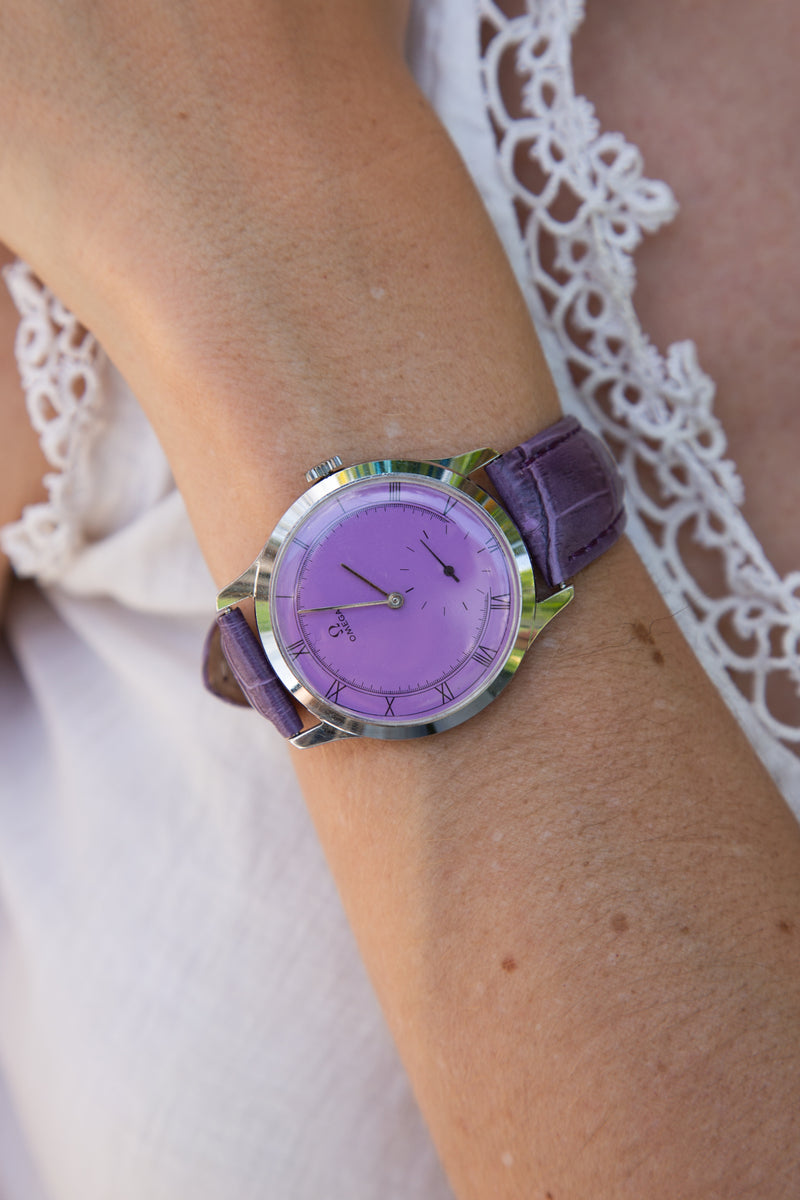 1950s- 1960s Custom Painted Purple Dial Omega Watch