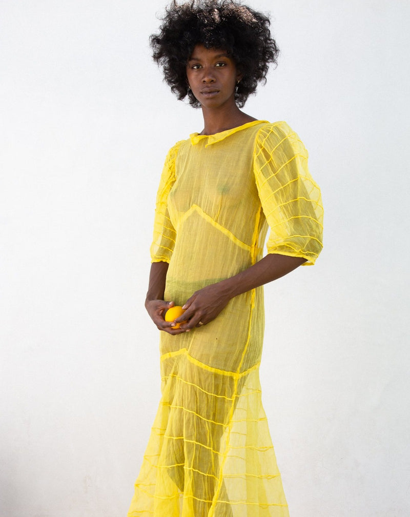 1930's Yellow Overdye Organdy Dress