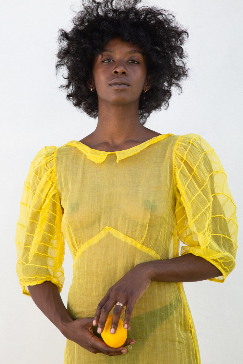 1930's Yellow Overdye Organdy Dress