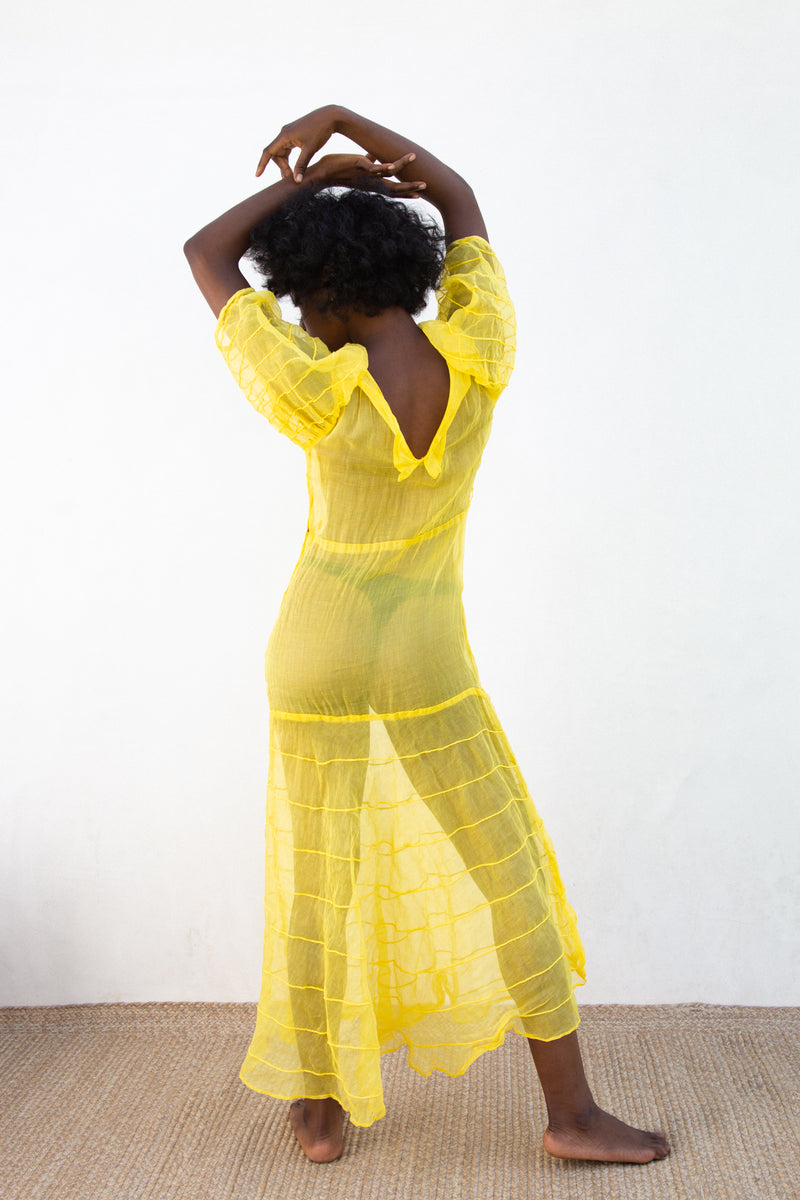 1930's Yellow Overdye Organdy Dress