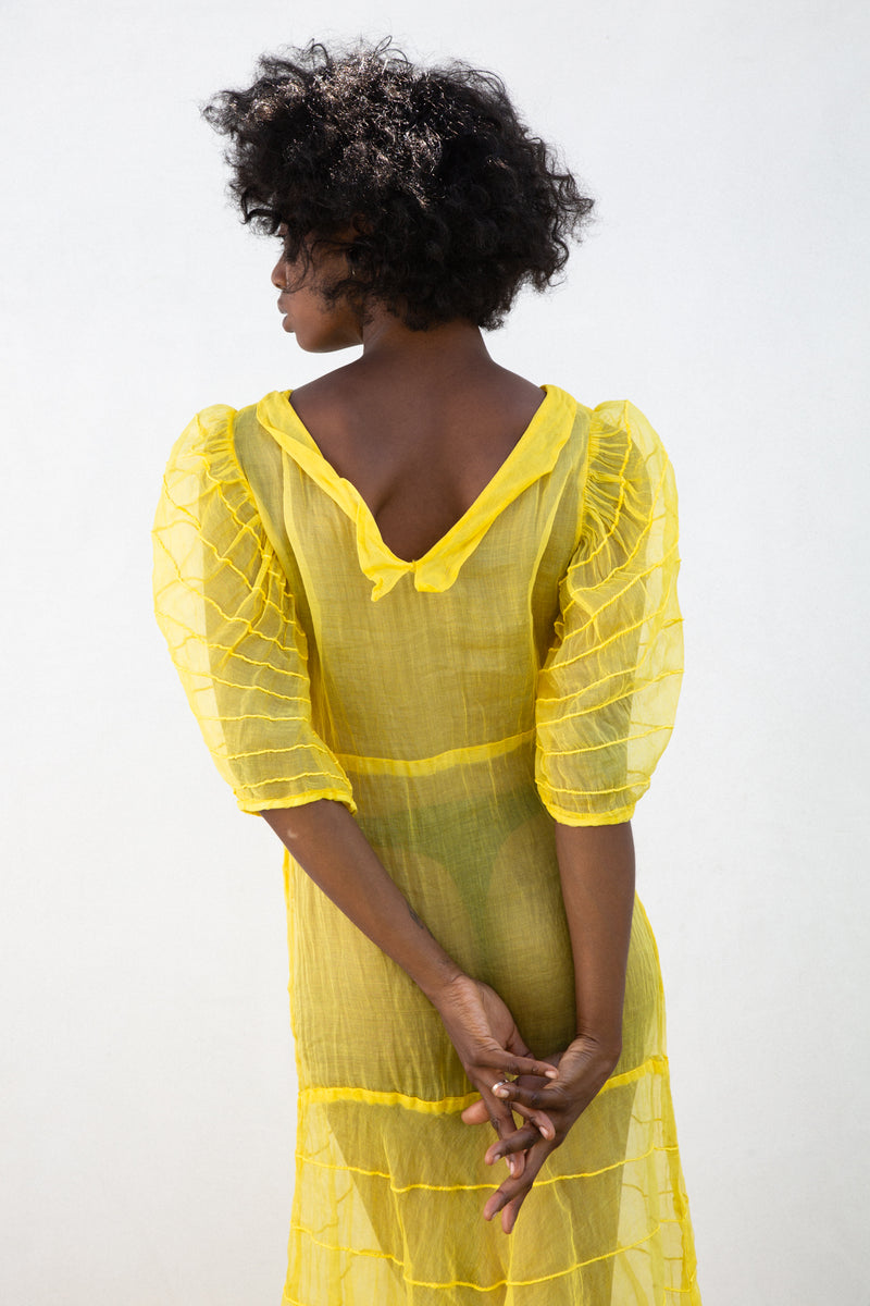 1930's Yellow Overdye Organdy Dress