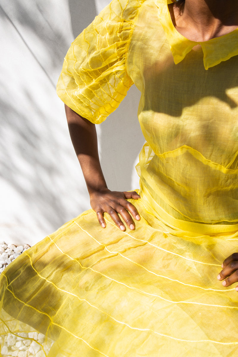 1930's Yellow Overdye Organdy Dress