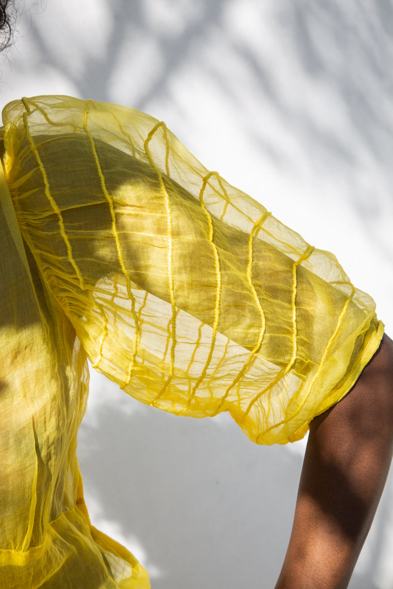 1930's Yellow Overdye Organdy Dress