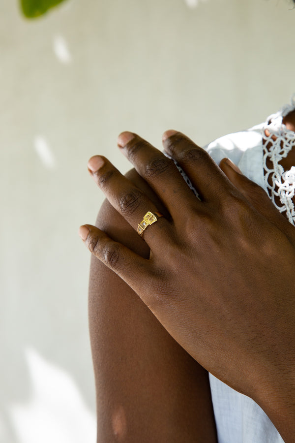 Victorian Diamond and Yellow Gold Buckle Ring