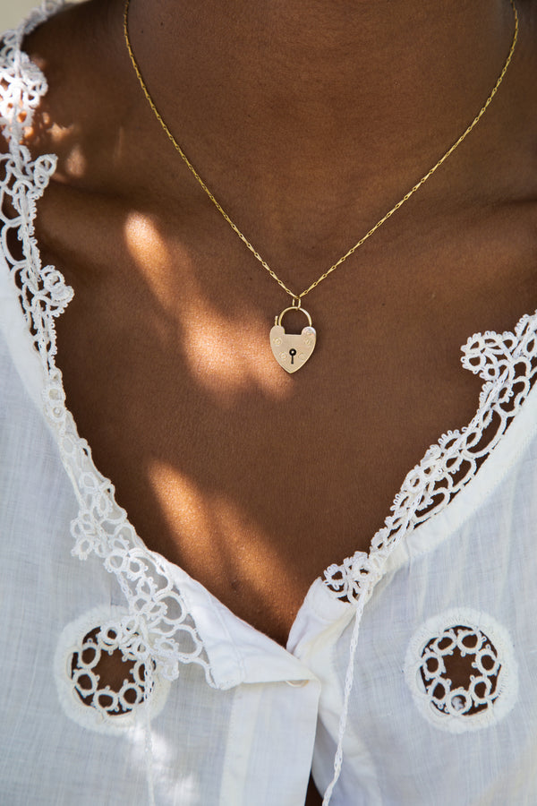 Vintage Heart Lock Pendant Necklace