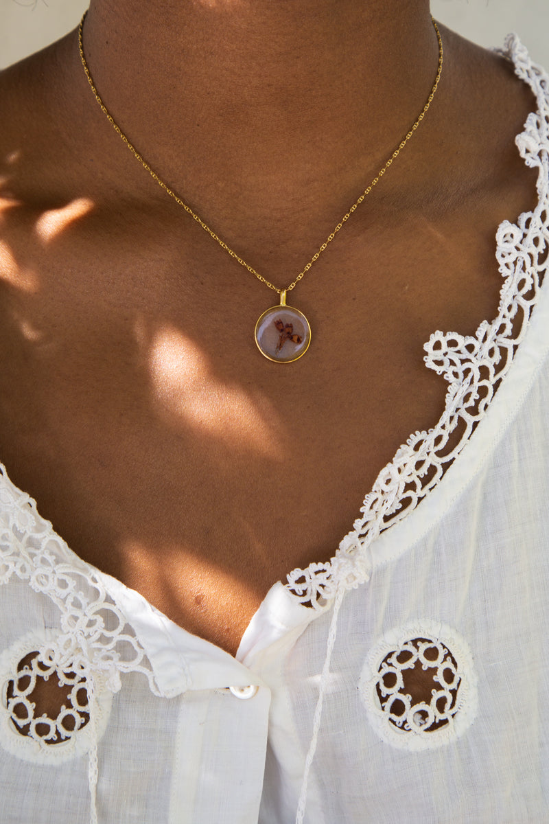 French 18k Pressed Flower Charm Pendant
