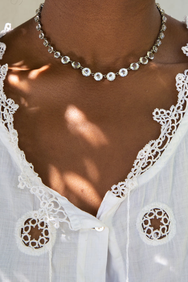 1920s Sterling and Glass Rivière Necklace