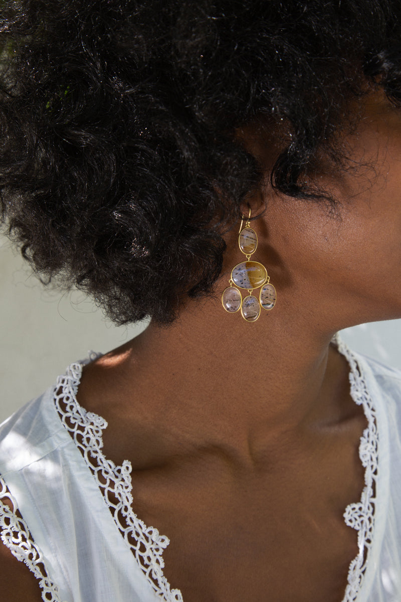 Vintage Gold Moss Agate Earrings