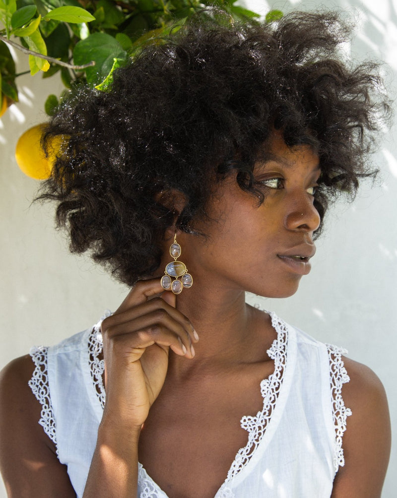 Vintage Gold Moss Agate Earrings