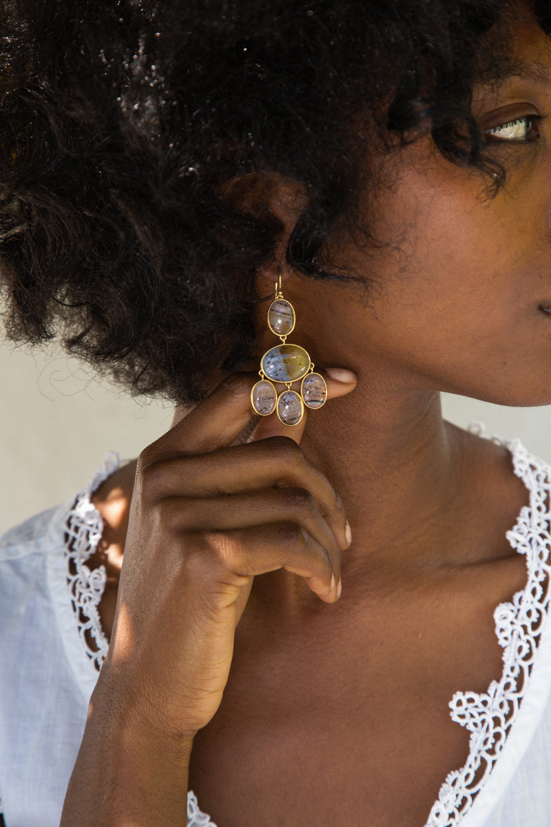 Vintage Gold Moss Agate Earrings