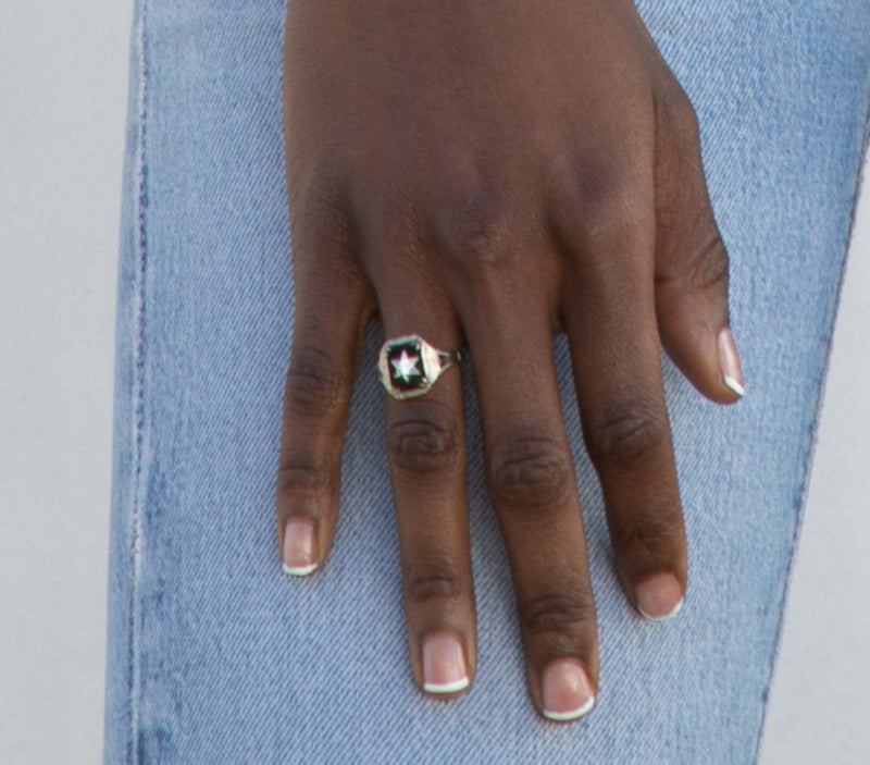 Art Deco Onyx and White Gold Diamond Star Ring