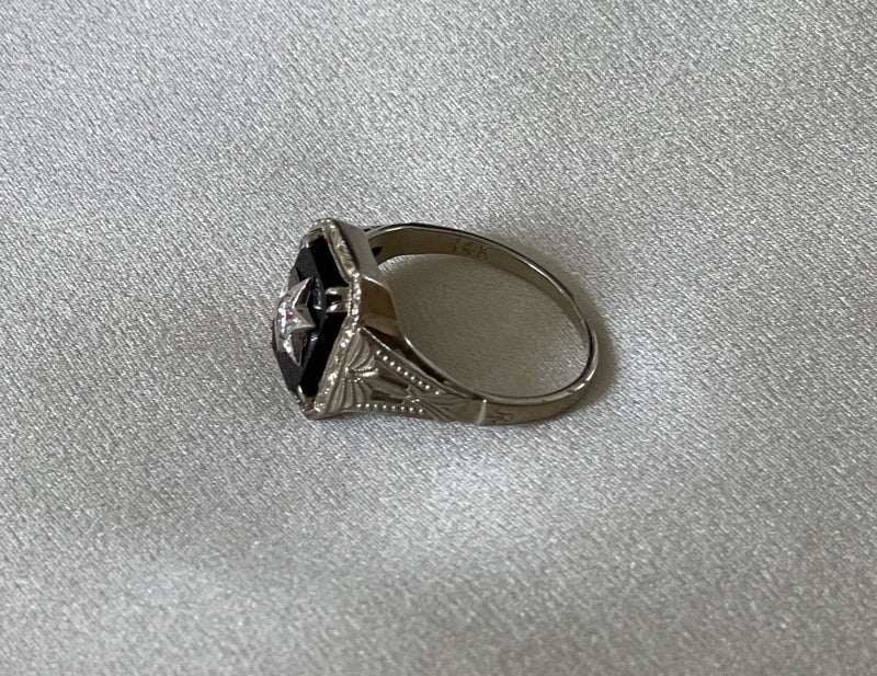 Art Deco Onyx and White Gold Diamond Star Ring